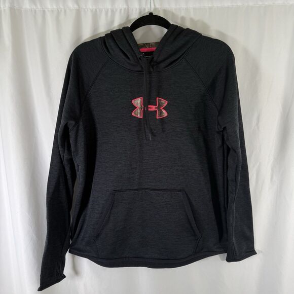 Under Armour Hoodie Women's Large Black Heathered Pink Camo Embroidered Pullover - Picture 1 of 11